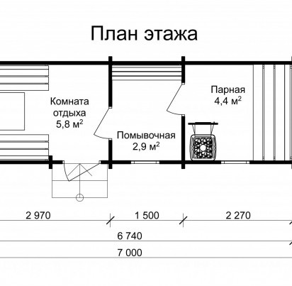 Мобильная баня Салма 7000*2300 (Без подиума)