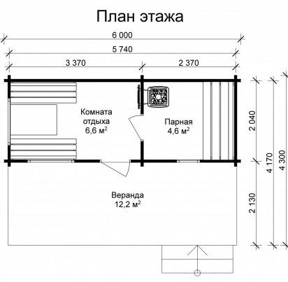 Мобильная баня Ламба 2300*6000 (Без подиума)