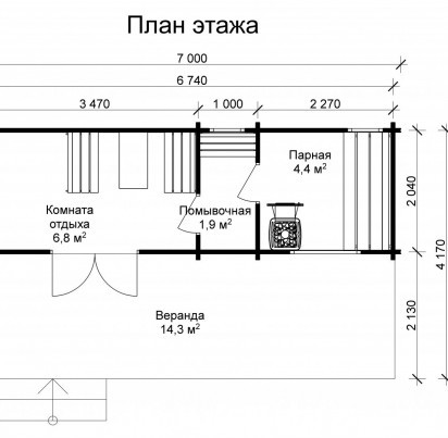Мобильная баня Кумжа 2300*7000
