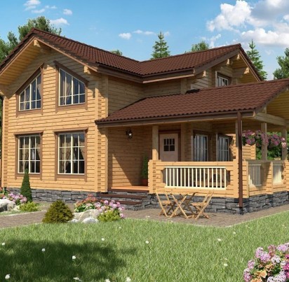 Двухэтажный дом из бруса с 3 спальнями 8500х10400