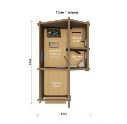 Баня 8500х5500 с террасой